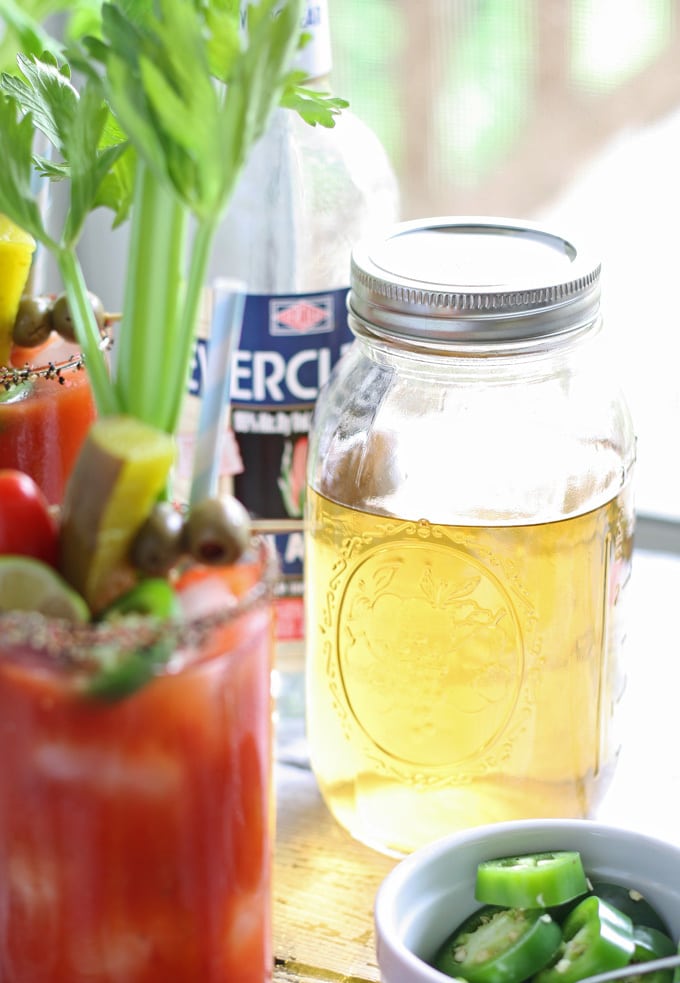 Homemade Pepper Jalapeno Liqueur is perfect for bloody marys. #MakeItYourOwn