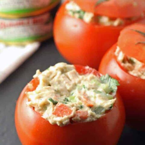 Jalapeno Tuna Stuffed Tomato Recipe - perfect for a quick lunch! | honeyandbirch.com #TunaStrong #CG