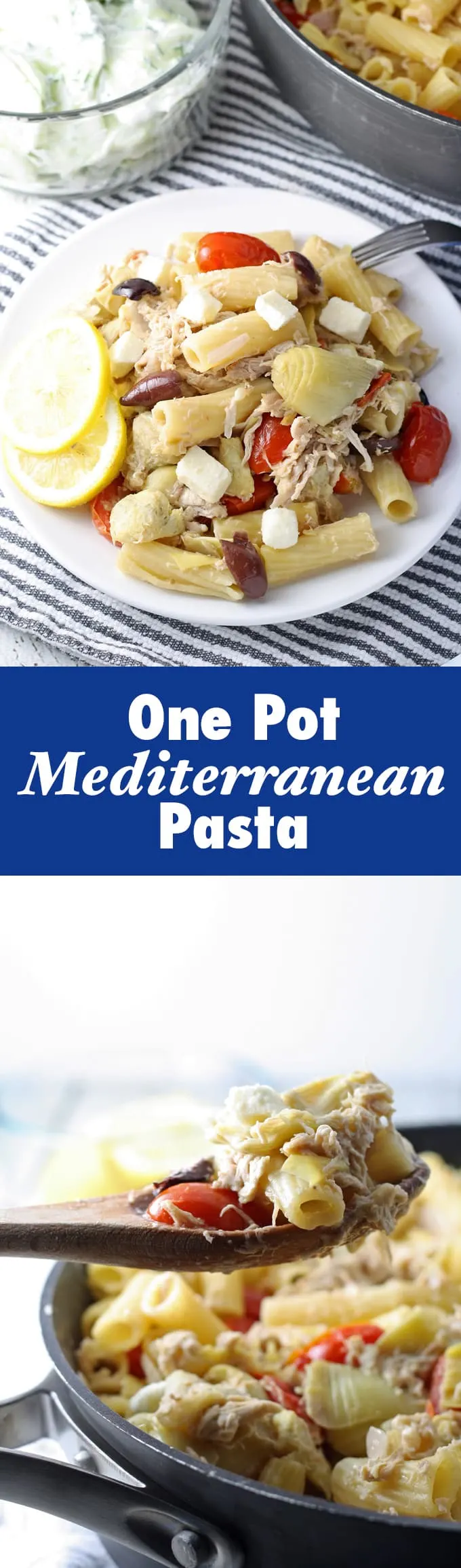 Healthy eating doesn’t have to be boring! Try this tasty One Pot Mediterranean Chicken Feta Pasta! | honeyandbirch.com
