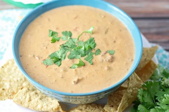 This slow cooker taco dip is perfect for parties - it can easily be thrown together in 2 hours with store bought ingredients! | honeyandbirch.com