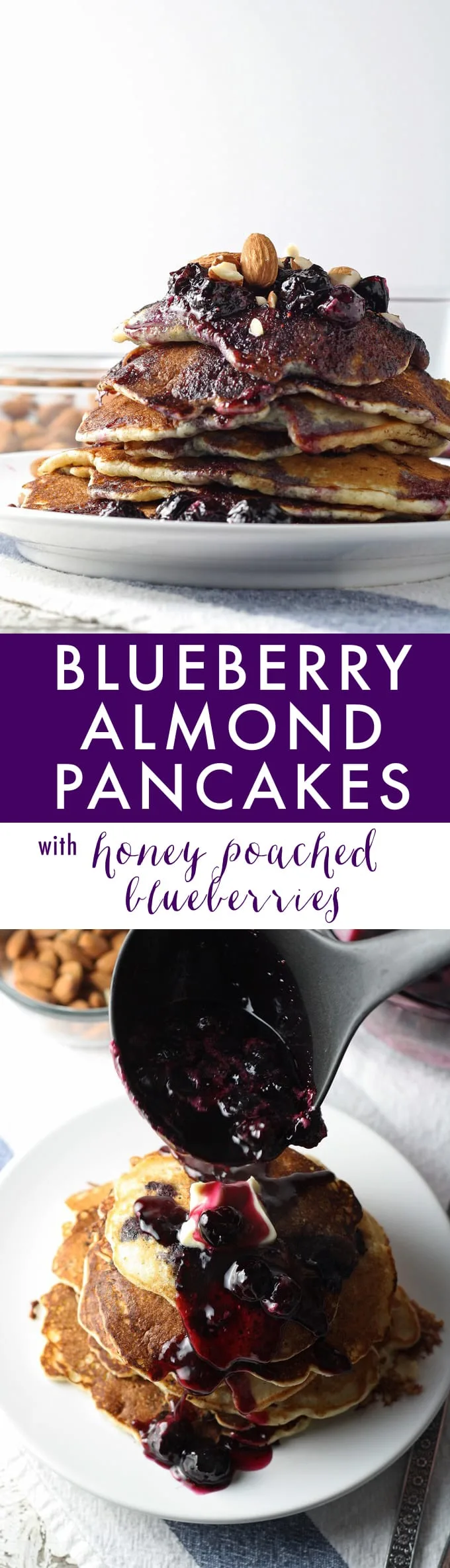Start your day with these delicious blueberry almond pancakes and homemade blueberry syrup! #breakfast honeyandbirch.com
