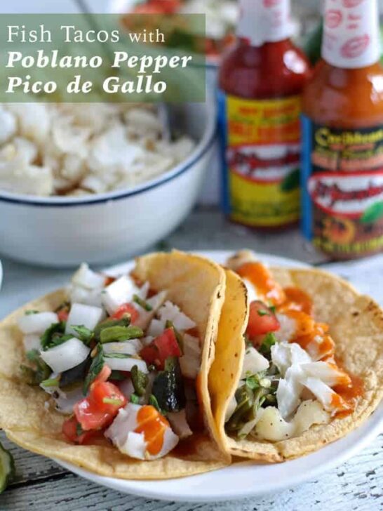 Fish Tacos with Poblano Pepper Pico de Gallo #KingOfFlavor #ad | honeyandbirch.com