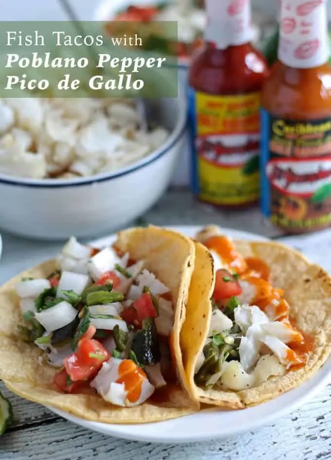 Fish Tacos with Poblano Pepper Pico de Gallo #KingOfFlavor #ad | honeyandbirch.com