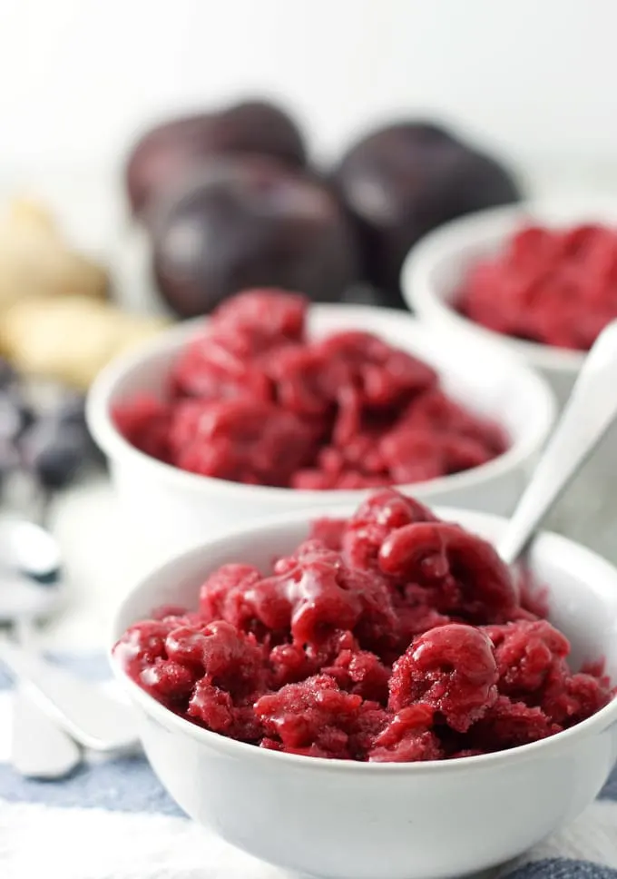 This plum blueberry ginger granita is the perfect way to end a barbecue. Make this sweet treat the day before so you can just enjoy the party! | honeyandbirch.com