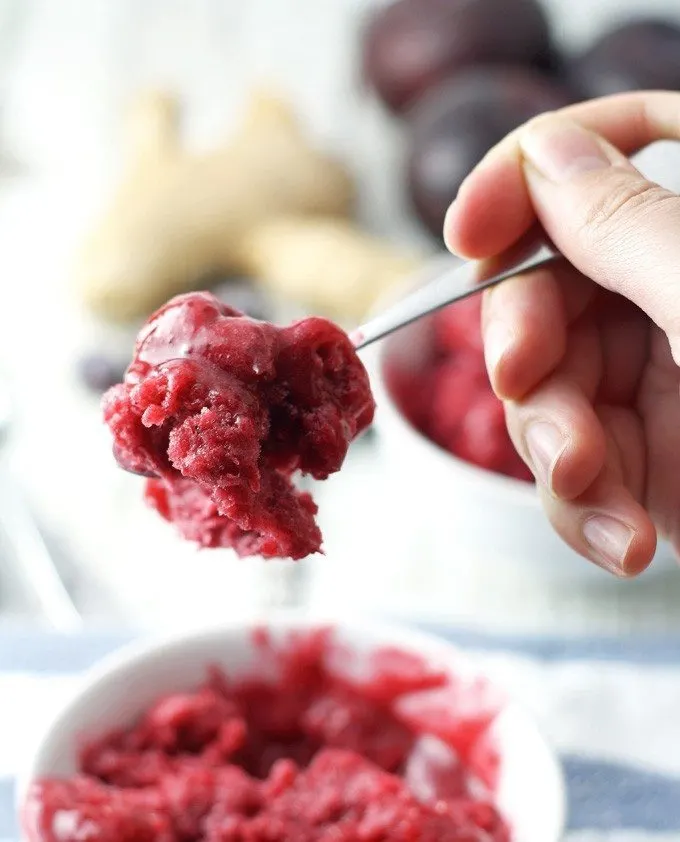 This plum blueberry ginger granita is the perfect way to end a barbecue. Make this sweet treat the day before so you can just enjoy the party! | honeyandbirch.com 