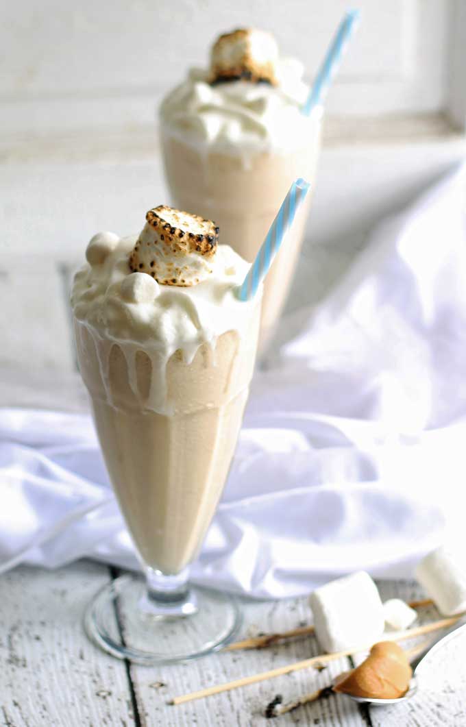 Toasted Marshmallow Peanut Butter Milkshake | honeyandbirch.com