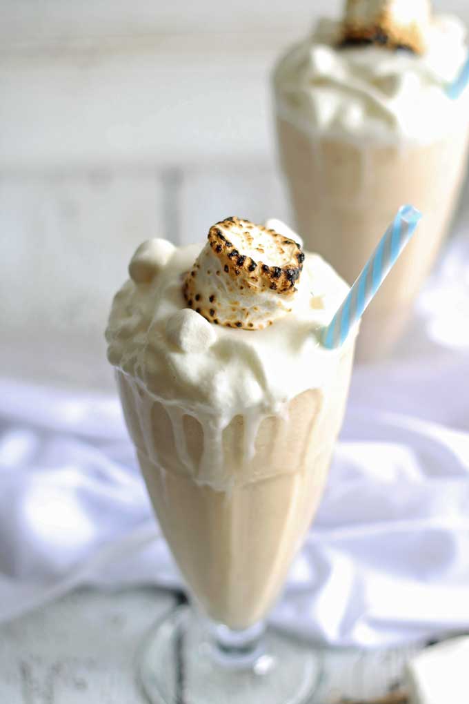 Toasted Marshmallow Peanut Butter Milkshake | honeyandbirch.com