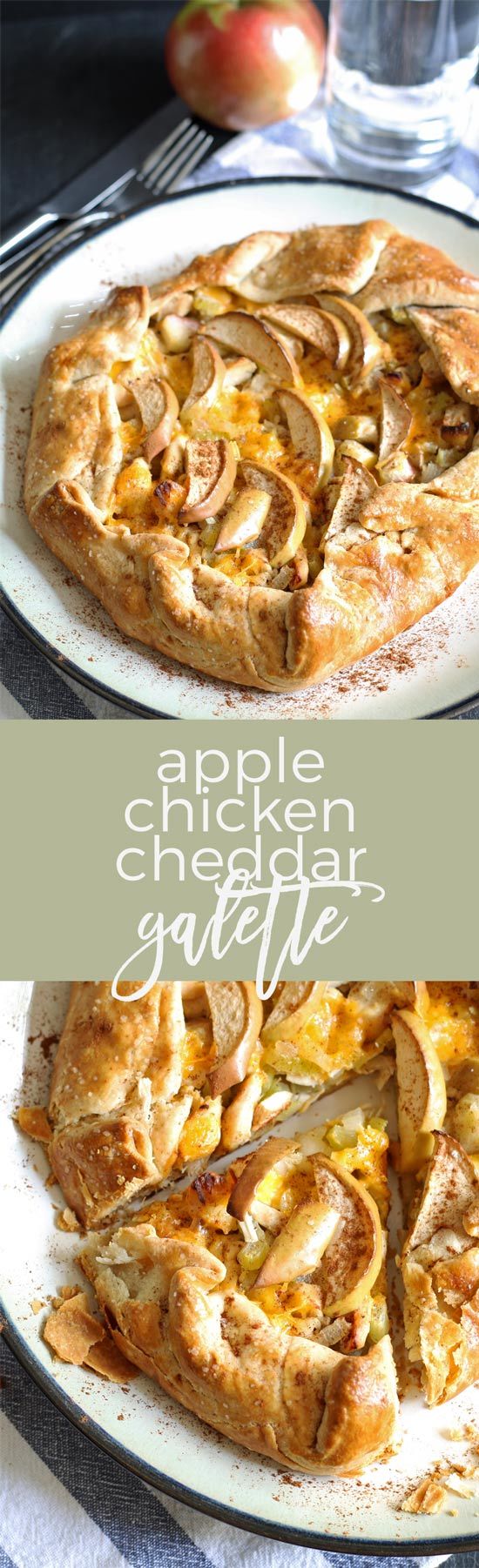 If you're looking for savory recipes with apples, this apple chicken cheddar galette is the one. It is perfect for dinner - and autumn. | honeyandbirch.com