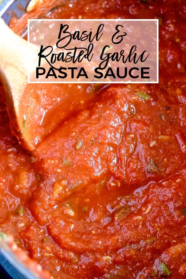 basil roasted garlic pasta sauce pinterest image