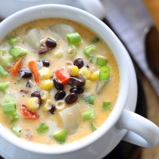 This black bean corn chowder is hearty and perfect for cool nights and corn season! | honeyandbirch.com