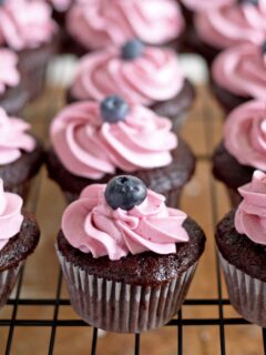Chocolate Cupcakes with Blueberry Buttercream Frosting