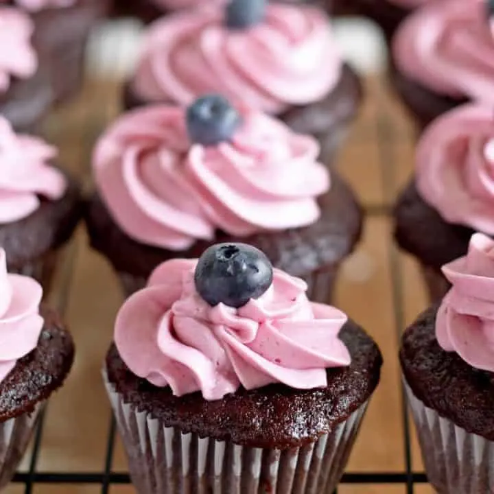 Chocolate Cupcakes with Blueberry Buttercream Frosting