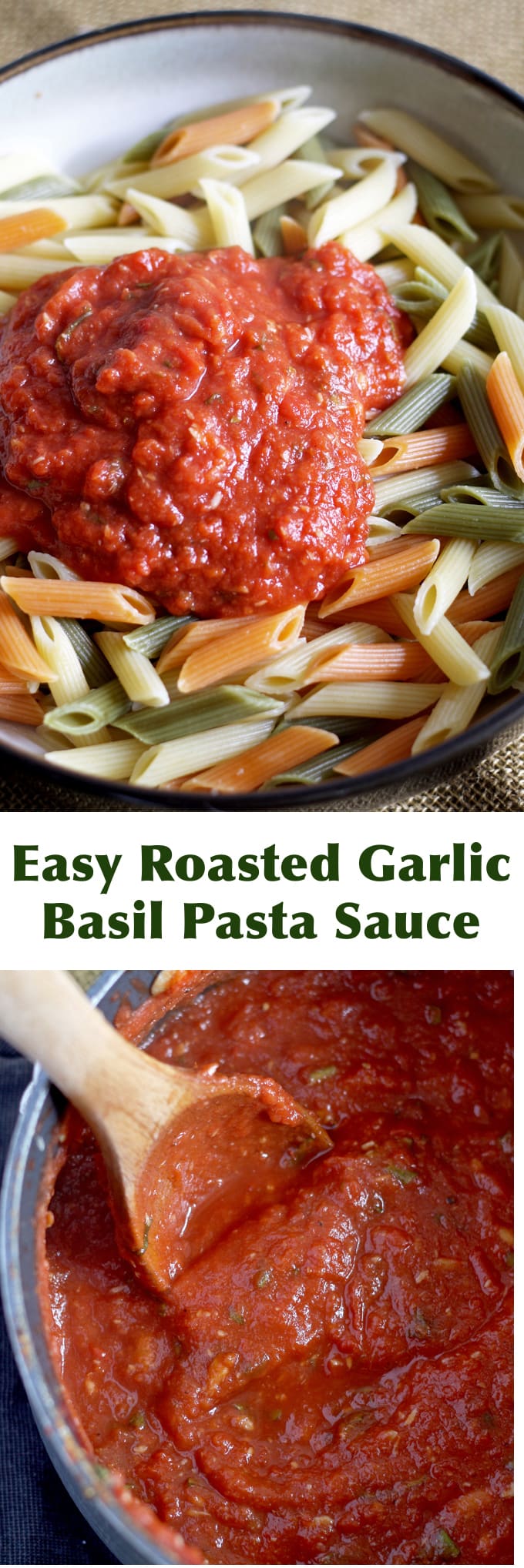 Easy Roasted Garlic Basil Tomato Sauce - bring on the pasta and start eating dinner! | honeyandbirch.com