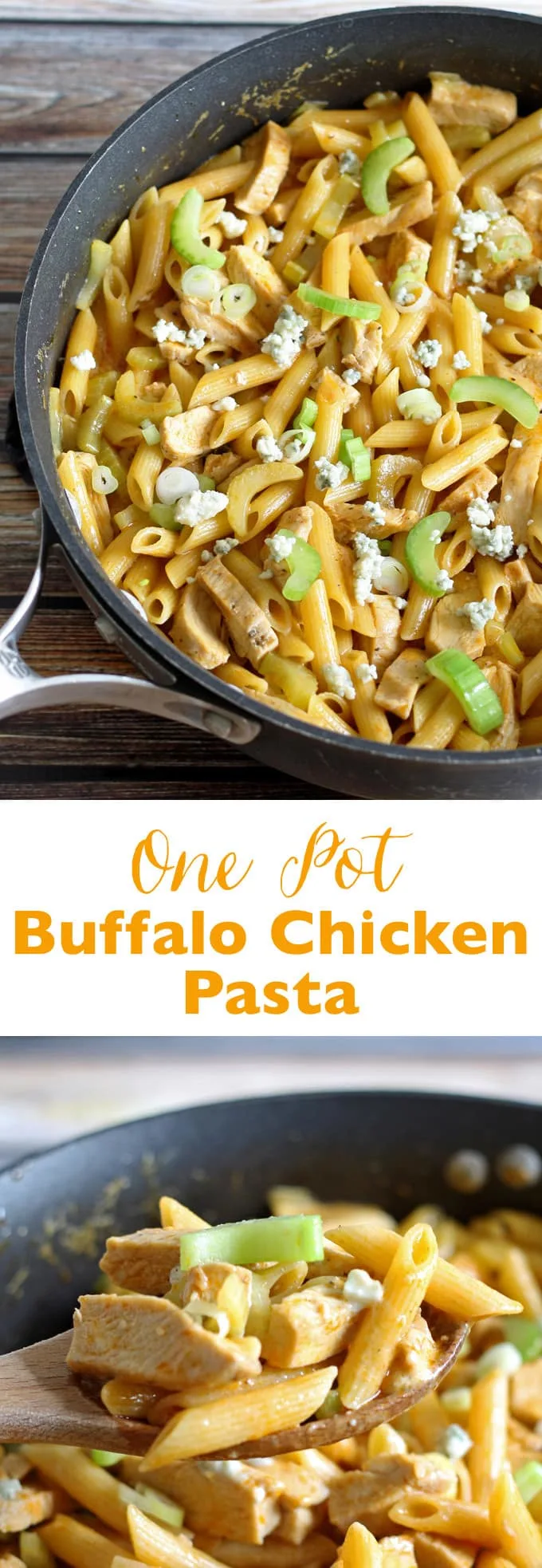 Looking for an easy dinner? Try this one pot buffalo chicken pasta dinner! | honeyandbirch.com