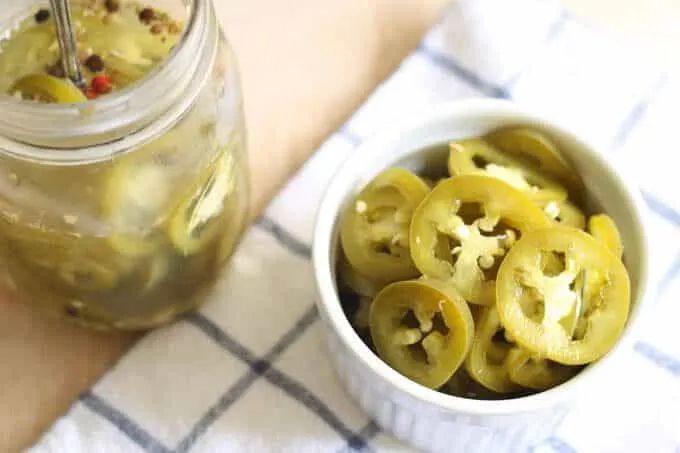 pickled jalapenos in a ramekin