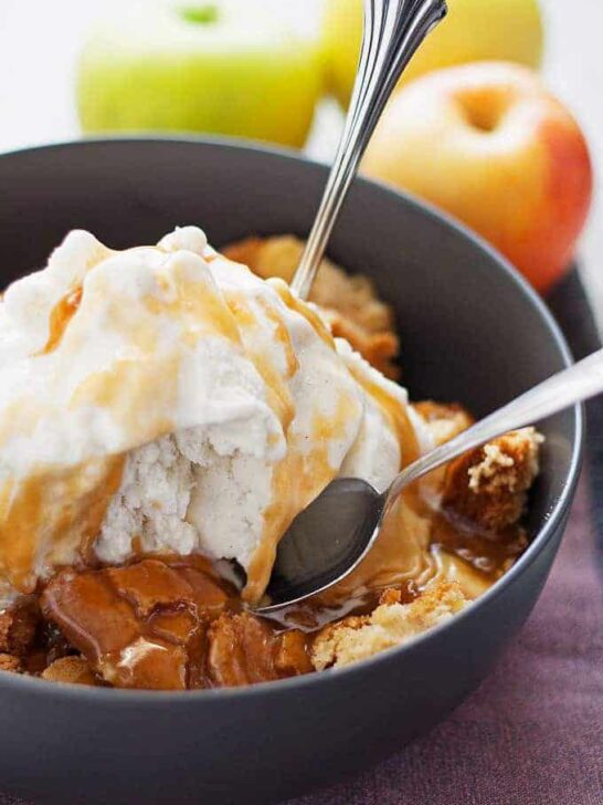 This apple cake sundae is a fun and easy fall dessert. Hot app