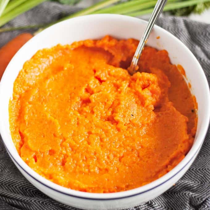 square photo of ginger mashed carrots
