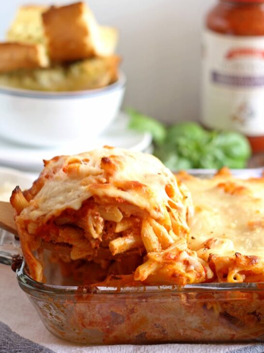 Three Cheese Penne Pasta Bake | honeyandbirch.com