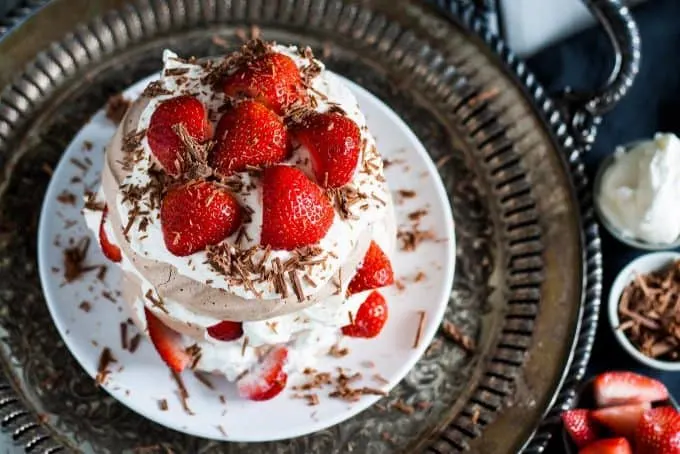 strawberry chocolate pavlova cake