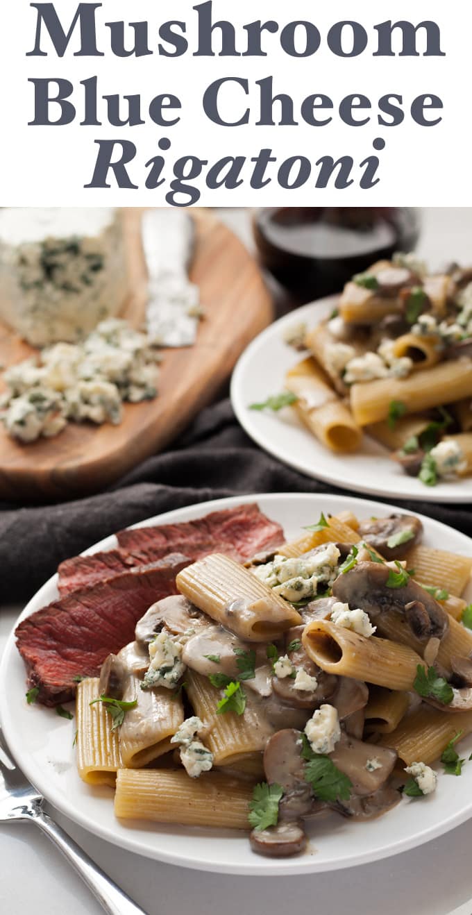Mushroom Blue Cheese Rigatoni - an easy 30-minute one pot pasta dinner. Perfect for Sunday dinner when paired with steak, or for Meatless Monday when on it's own. | honeyandbirch.com