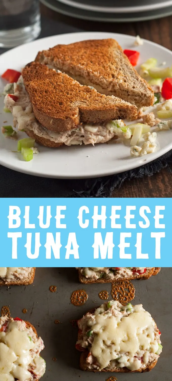 This blue cheese tuna melt is great for weekend lunches and brunch. Blue cheese is added to the tuna and American cheese is melted on top. This twist on an American classic can also be served open-face! | honeyandbirch.com