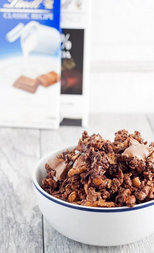 Looking for a fun dessert or a sweet snack? Try this salted chocolate granola! | honeyandbirch.com