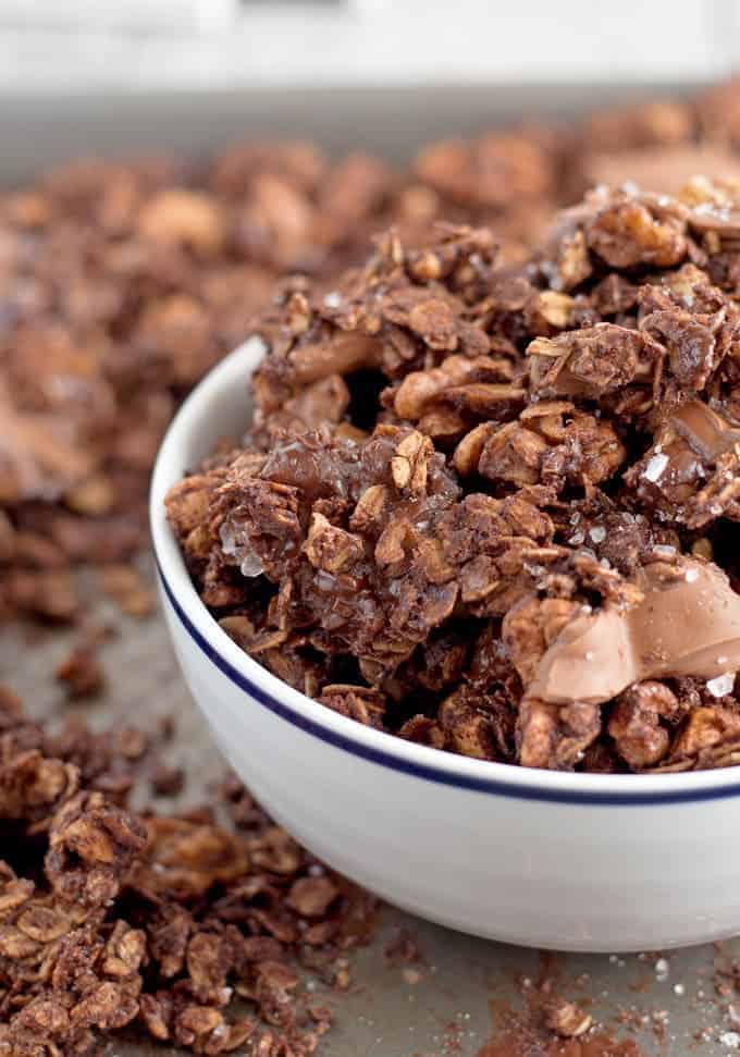 Looking for a fun dessert or a sweet snack? Try this salted chocolate granola! | honeyandbirch.com