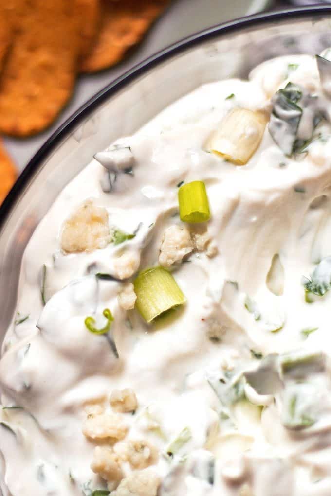 closeup photo of creamy blue cheese dip recipe