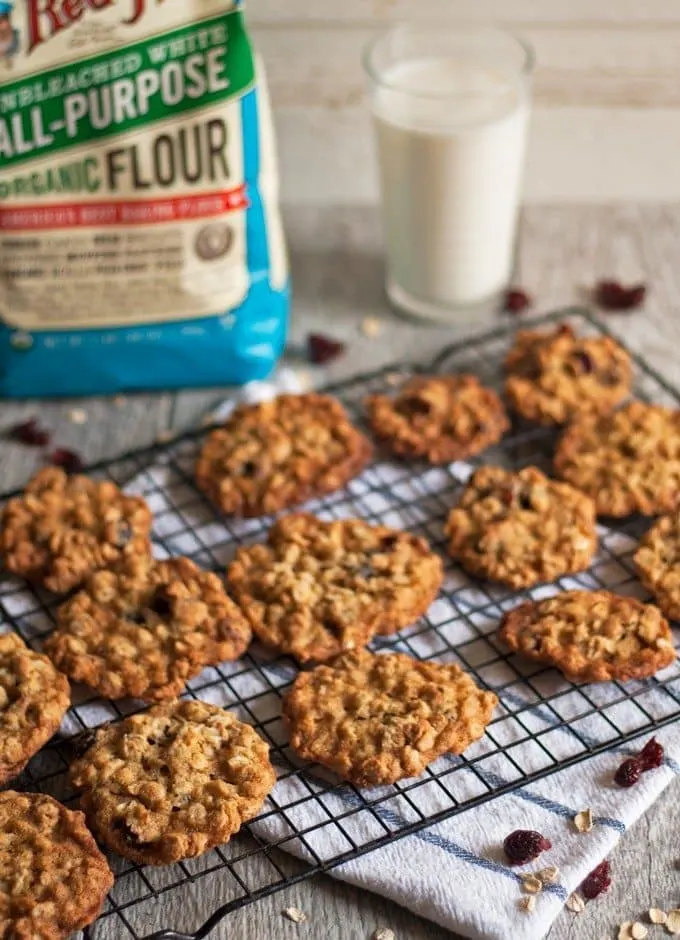 oatmeal cranberry cookies and a glass of milk