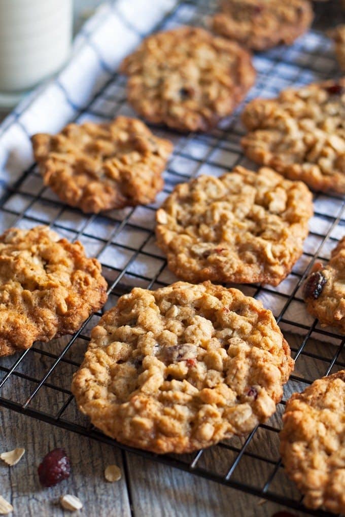 oatmeal cranberry cookies on a cooling rack