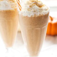 Enjoy the flavors of fall all year round with one of these pumpkin pie milkshakes! Top yours with whipped cream and some graham cracker crumbs for the perfect treat!