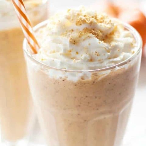 Enjoy the flavors of fall all year round with one of these pumpkin pie milkshakes! Top yours with whipped cream and some graham cracker crumbs for the perfect treat!