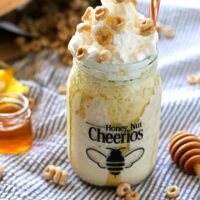 This honey nut Cheerios milkshake tastes just like a bowl of cereal and milk! | honeyandbirch.com