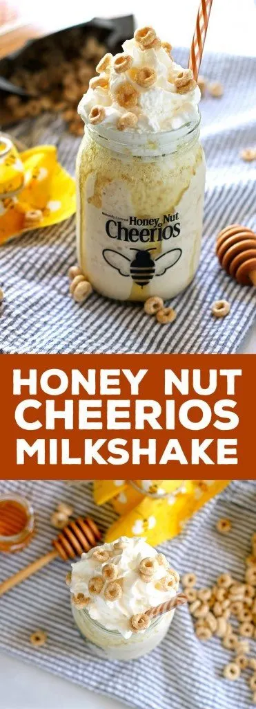 This honey nut Cheerios milkshake tastes just like a bowl of cereal and milk! | honeyandbirch.com