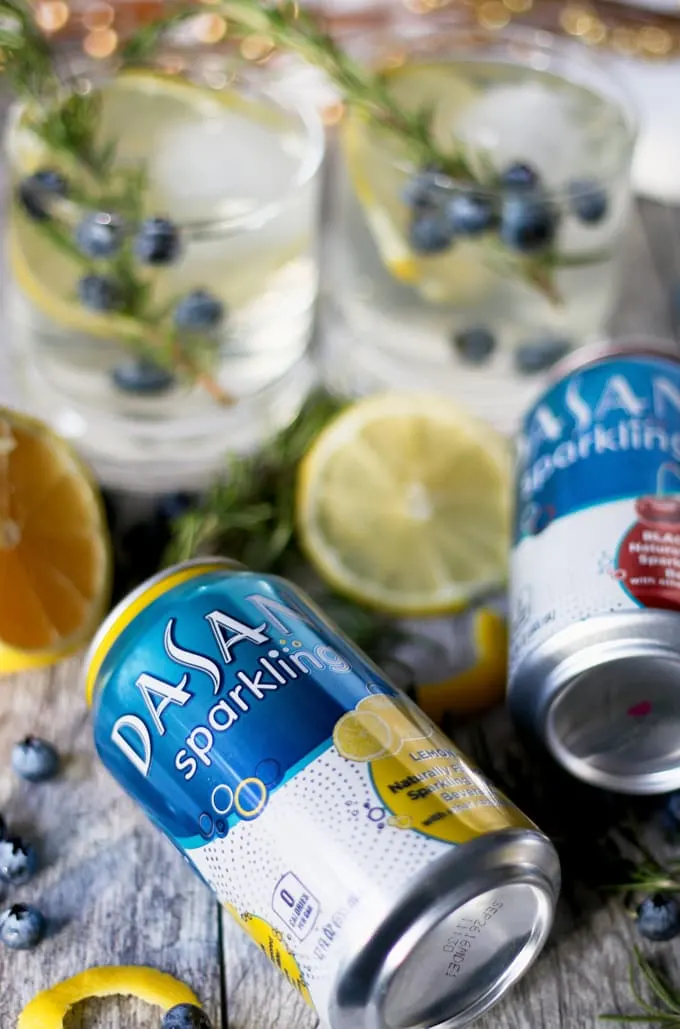 lemon blueberry vodka spritzers and cans of sparkling water