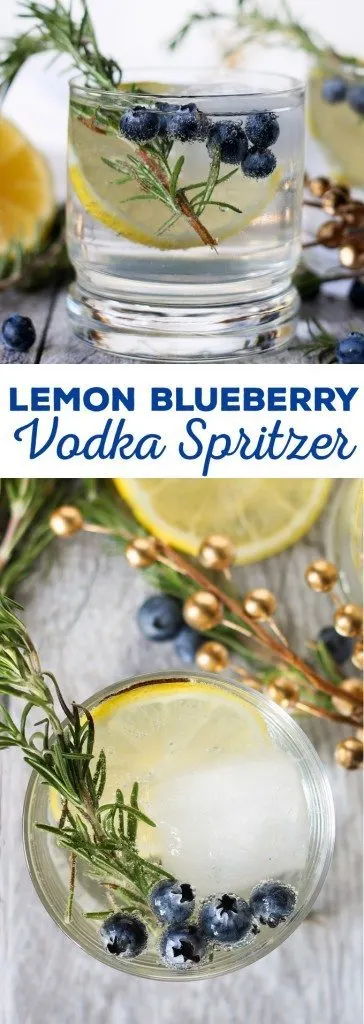 This lemon blueberry vodka spritzer is perfect for holiday parties, weekend brunches or girl's nights. If you are searching for a signature drink, your search is over thanks to this easy cocktail recipe! | honeyandbirch.com