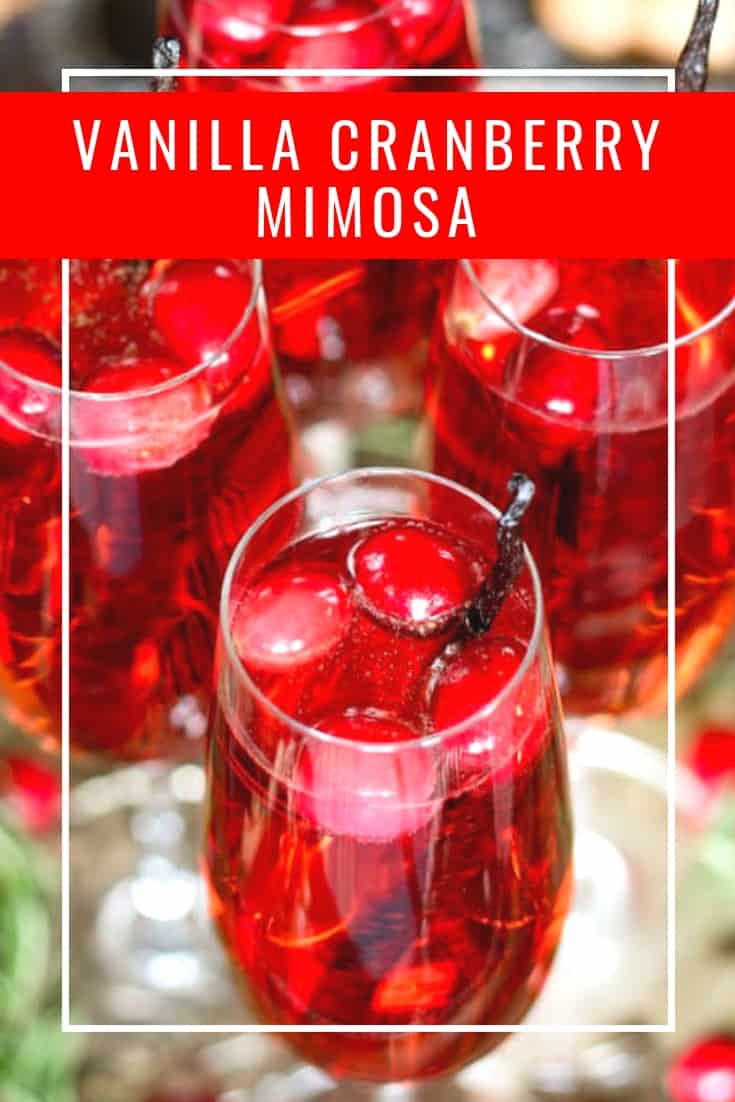 Vanilla cranberry mimosa pinterest pin with text