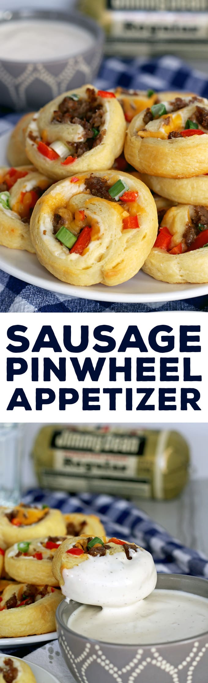 If you're looking for game day food, this sausage pinwheel appetizer is going to be your new favorite recipe for tailgating season. It's made with sausage, refrigerated crescent rolls, red bell peppers and two types of cheese;it's an easy and delicious appetizer to add to your party. Just serve it with a little ranch! | honeyandbirch.com
