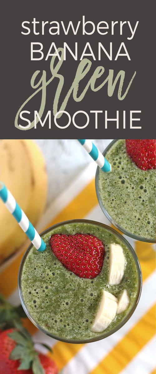 Looking for a healthy breakfast? Try this strawberry banana green smoothie recipe! It's dairy free and sweetened by dates. | honeyandbirch.com