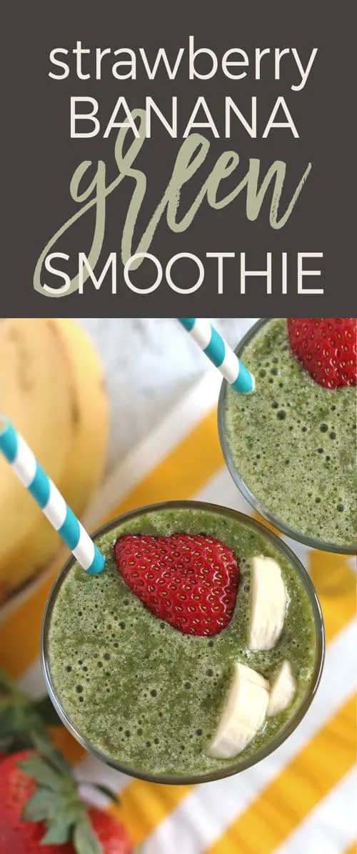 Looking for a healthy breakfast? Try this strawberry banana green smoothie recipe! It's dairy free and sweetened by dates. | honeyandbirch.com