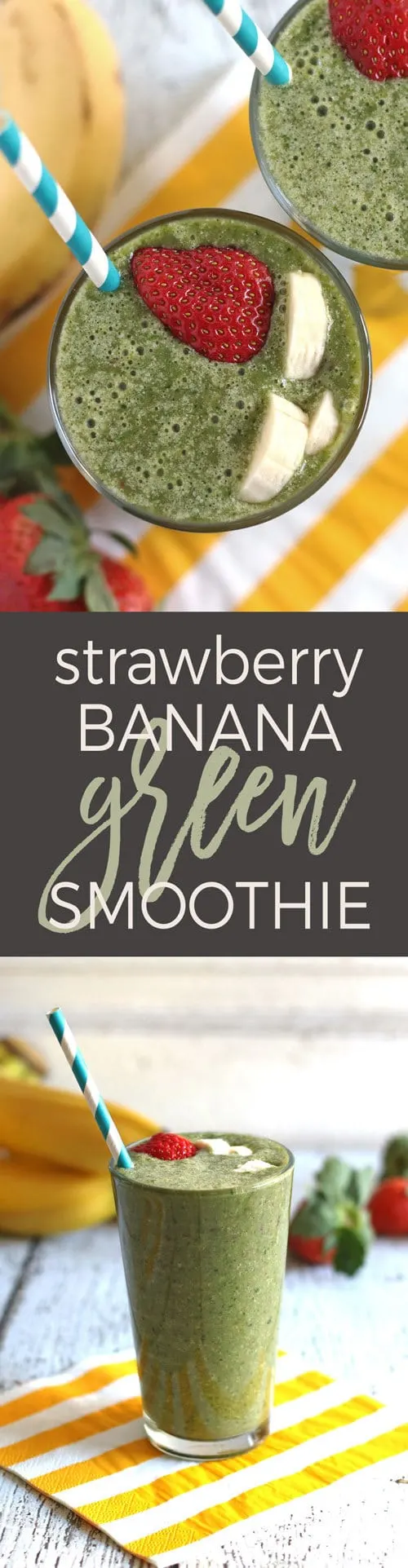 Looking for a healthy breakfast? Try this strawberry banana green smoothie recipe! It's dairy free and sweetened by dates. | honeyandbirch.com