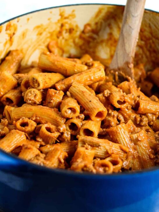 taco pasta in a blue pot