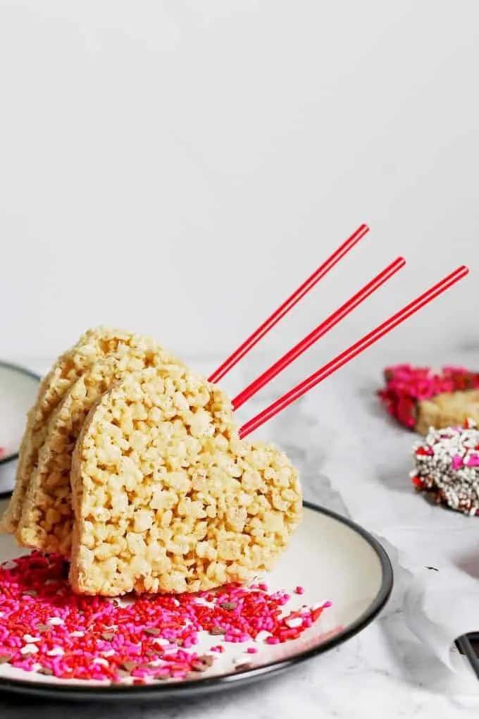 3 heart shaped Rice Krispie pops