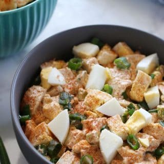 Deviled egg dip is perfect for using up extra hard boiled eggs. It is a chunky dip and is perfect for Easter and holiday parties! | honeyandbirch.com
