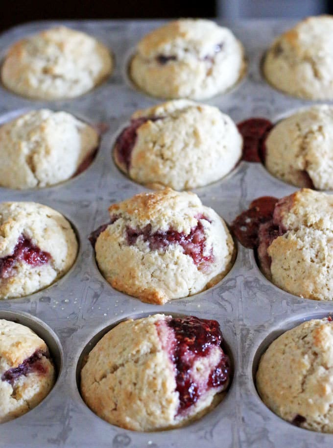easy muffins filled with jam in a muffin tin