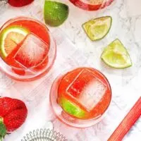 This strawberry rhubarb daiquiri recipe is the perfect spring cocktail! Plus, a recipe for homemade strawberry rhubarb simple syrup. | honeyandbirch.com