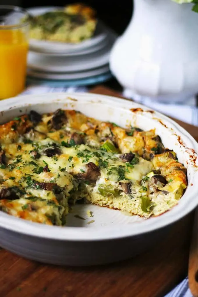egg bake recipe with a slice cut out of the casserole