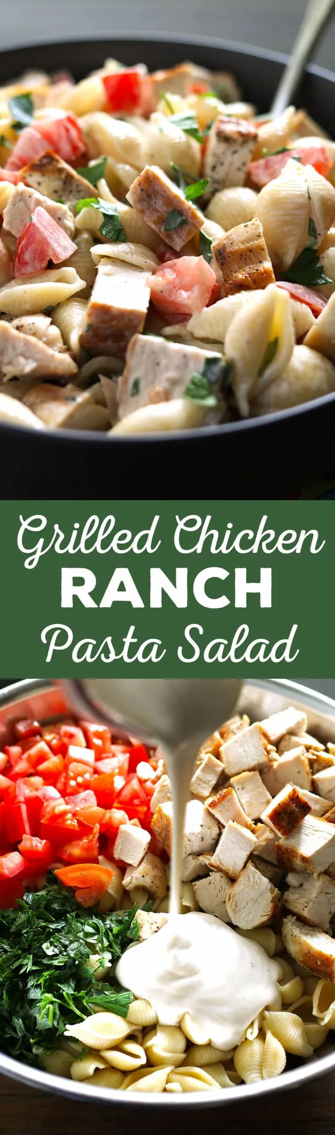 This grilled chicken ranch pasta salad is the perfect last minute side dish! It is perfect for parties and summer holidays like Memorial Day, the Fourth of July or Labor Day. | honeyandbirch.com