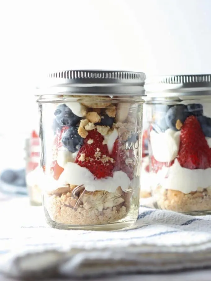 red white and blue cheesecake parfait photo
