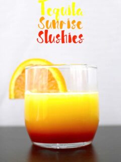 These tequila sunrise slushies are going to be your go-to summer party drink! You can easily multiply the recipe for a pitcher. Only 3 ingredients! | honeyandbirch.com